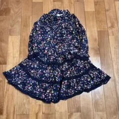 mezzo piano セットアップ 花柄 120 ネイビー シャツ スカート