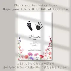 【お花畑】 命名書 手形足形アート 命名式 お七夜 新生児 ニューボンのサムネイル