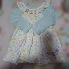 クーラクール フリル付き水色花柄ワンピース