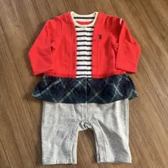 ロンパース・カバーオール 赤 ストライプ チェック