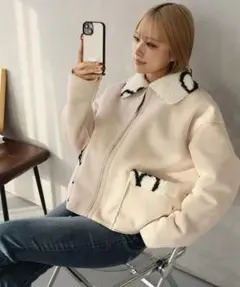 【Mサイズ】フェイクムートン　ボア　ジャケット　リバーシブル