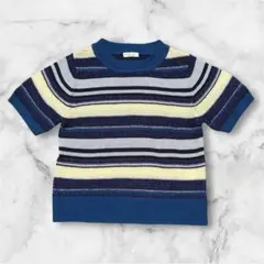 レディース 半袖ニット ボーダー アクリル ブルー Y2K マリン 90s