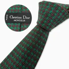 Christian Dior シルクネクタイ 幾何学柄 メダリオン グリーン