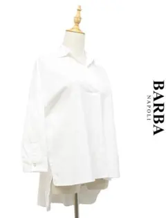N372/BARBA NAPOLI ブラウス オープンカラー ギャザー 40 白のサムネイル