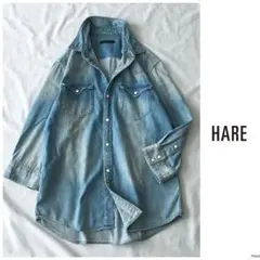 ◎HARE【洗える】ヴィンテージ ウォッシュ加工 デニム シャツ ブラウス