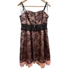 【美品】BoDre パーティードレス 13AR(L~XL相当)／ピンク×黒レース