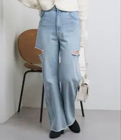 Chico サイドスリットダメージデニムパンツ