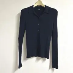 UNIQLO メリノリブ　ポロカーディガン　ネイビー　リブ編み 長袖 セーター