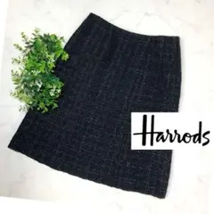 ハロッズ Harrods黒ブラックのツイードスカートサイズ2