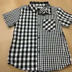 チェック柄 半袖シャツ　130 白黒