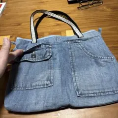ハンドメイド。デニムトートバッグ 花柄裏地付き