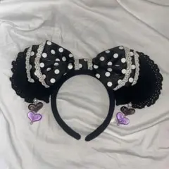 【即日発送】ディズニー水玉リボンカチューシャ（ハートチャーム付き）