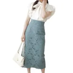 プロポーションボディドレッシング　ビッグフラワーレースロングタイトスカート