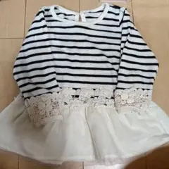 ストライプ 長袖カットソー レース付き
