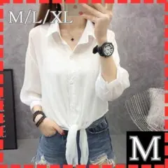 シアーシャツ シースルー 長袖 シフォン ブラウス 白 レディース 韓国 M