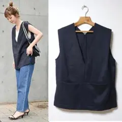 美品 B.C STOCK ツイードライクベスト/ネイビー Vネック