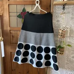 フレアニットスカート 黒白ストライプドット