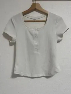 【美品　早い者勝ち】GU 半袖 リブ ヘンリーネック Tシャツ ホワイト Mのサムネイル
