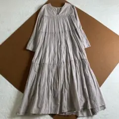 ヌキテパ　コットンボイル　マキシ丈　ティアードワンピース　ギャザー　ベージュ
