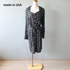 80s USA製 花柄 フラワープリント 前開き 長袖 ワンピース N380