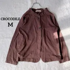 【クロコダイル 】長袖　シャツ　ブラウス　M ブラウン　ギャザーネック