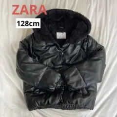 ZARA 合皮ブラック フード付き中綿ダウンジャケット サイズ128cm