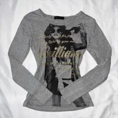 英字プリント Tシャツ 長袖 ラメ swag y2k 平成ギャル グランジ