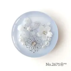 《No.2671❀》ハンドメイド　レジンヘアゴム　くすみブルー　桜　大