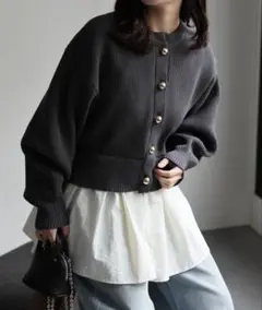 ap retro フレアシャツコンビメタルボタンニットカーディガン