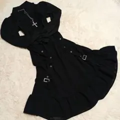 大きめサイズ 2点セット フリル ブラウス バックル スカート ダークコア ゴス