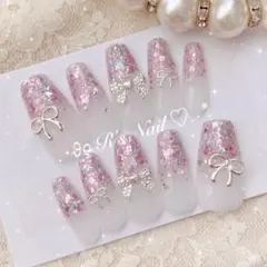 ネイルチップ ラメグラ フレンチガーリー ワンホン 量産型 韓国 バレリーナ