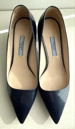 PRADA 4cmヒール パンプス ネイビー エナメル22.5