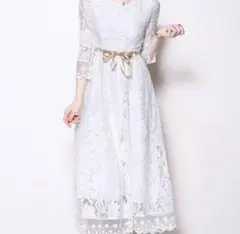 【美品】3L(XXL)パーティードレス ホワイトレース 結婚式 二次会 花嫁