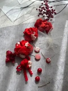 七五三　七五三髪飾り　ヘッドドレス　 可愛い赤の髪飾り　102