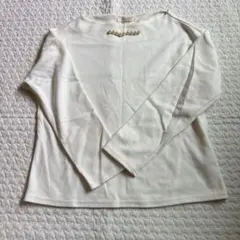 アイボリー パール装飾 長袖トップス