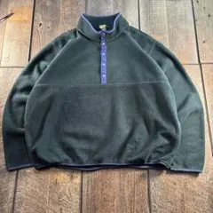 古着　90s LL Bean 山タグ　ハーフボタン　フリース　グリーン　2XL.