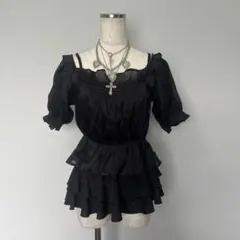 darkcore coquette grunge パフスリーブ　トップス