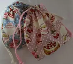 ★値下げ中【ハンドメイド】お弁当入れ2ケ/裏撥水ナイロン/ケーキ