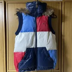 ダウンベスト フード付き マルチカラー