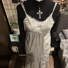 00s y2k レースバックリボンロングキャミワンピ フェアリーコア コケット