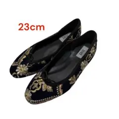 超美品✨️Le Talon GRISE 刺繍入り ネイビー フラットシューズ 23