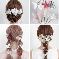商品No.14 チュールリボン、パール、小花 ヘアピン 11点セット
