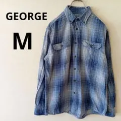 USA古着 GEORGE ネルシャツ ライトブルー オンブレチェック M