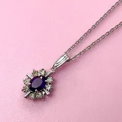 ♡USED♡紫石（アメジスト？）シルバーペンダントネックレス
