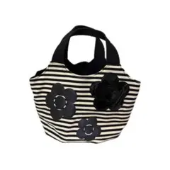 MARY QUANT ストライプ柄 花モチーフハンドバッグ マリクワ 布バッグ