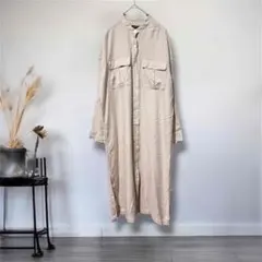 ルノンキュール◎ロングシャツワンピース　ナチュラル系　長袖　羽織り　バンドカラー