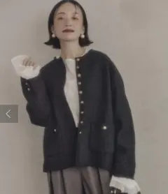 PUAL CE CINスラブツイードノーカラージャケット