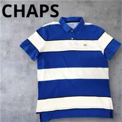 CHAPS 半袖ポロシャツ 太ボーダー 青 白 古着　Mサイズのサムネイル