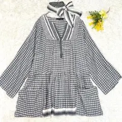 イザベルマランエトワール　総柄刺繍ブラウス　スキッパー　ボウタイ付　インド綿のサムネイル