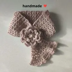 ハンドメイド　ミニマフラー 　くすみピンク